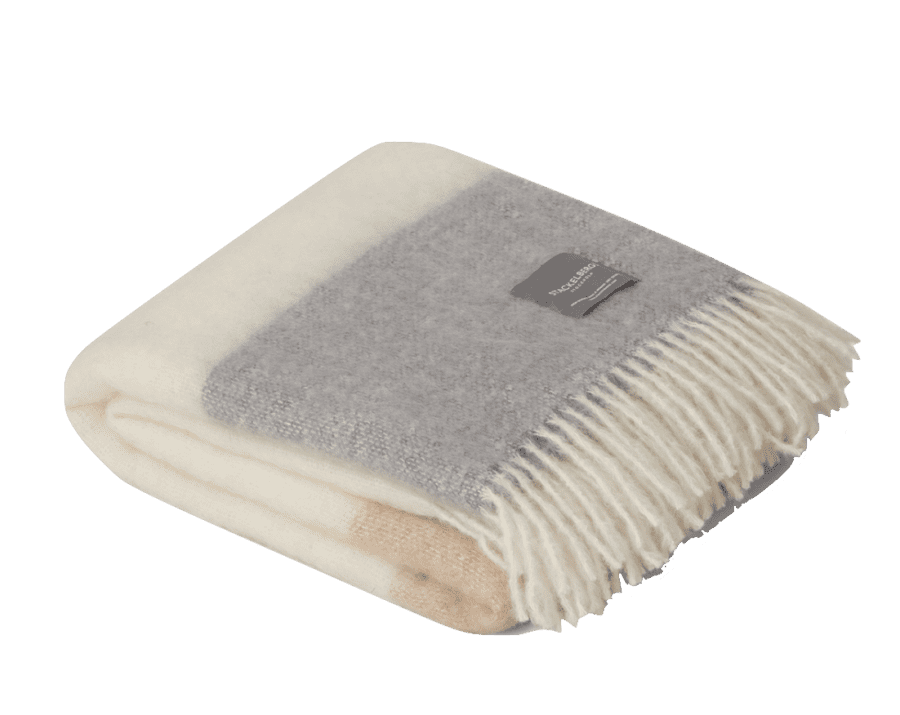 STACKELBERGS - PLAID EN MOHAIR RAYÉ CAMEL ET ARDOISE